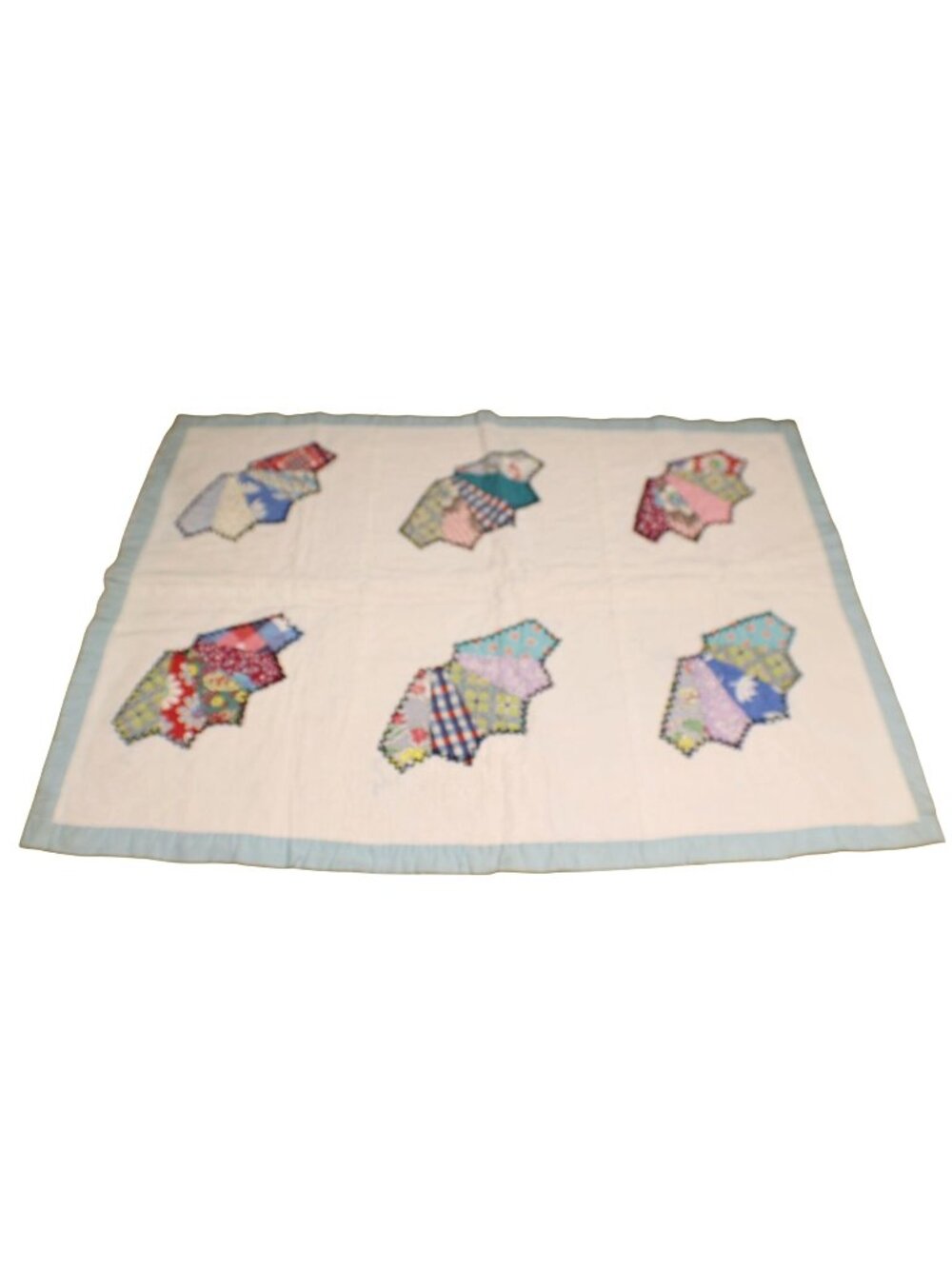 Vintage Handmade Patchwork Quilt Grandmothers Fan Design Child Baby Blanket